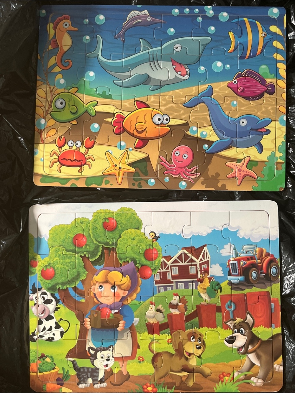 Children's Sea & Farm Wooden Puzzle Pack - Bright Multi-Color